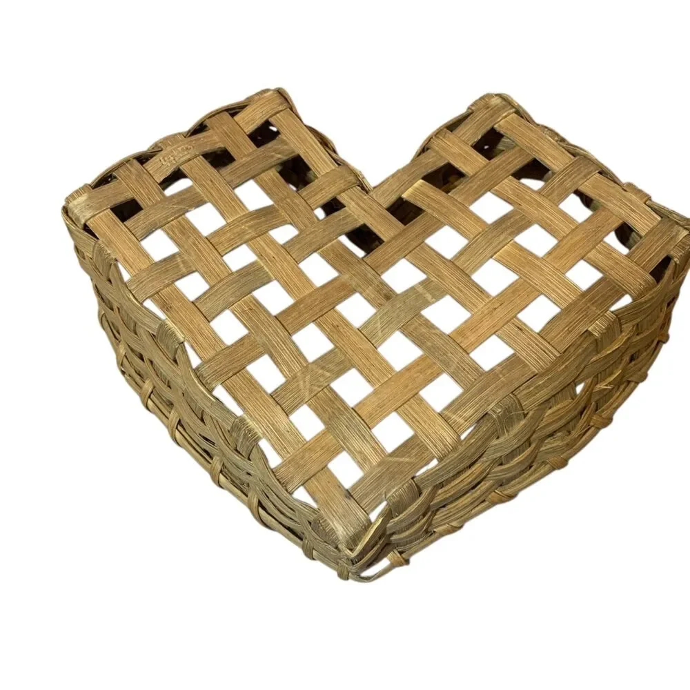 Handmade Vintage Heart Basket with Hand painted Florals Country Farmhouse